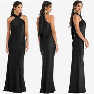 NWT Lovely Dessy Group Draped Twist Halter Tie-Back Trumpet Gown Large LB025